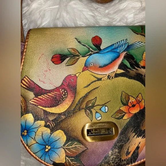 Anuschka hand-painted leather bag featuring a birds and floral design - Picture 3 of 12